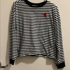 Long sleeve black & white striped with a red heart